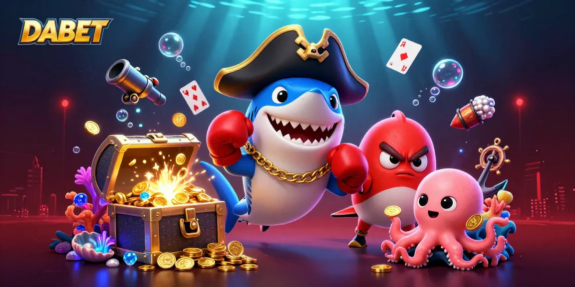 DABET showcases a thrilling underwater gambling adventure with characters enjoying a treasure-filled scene.