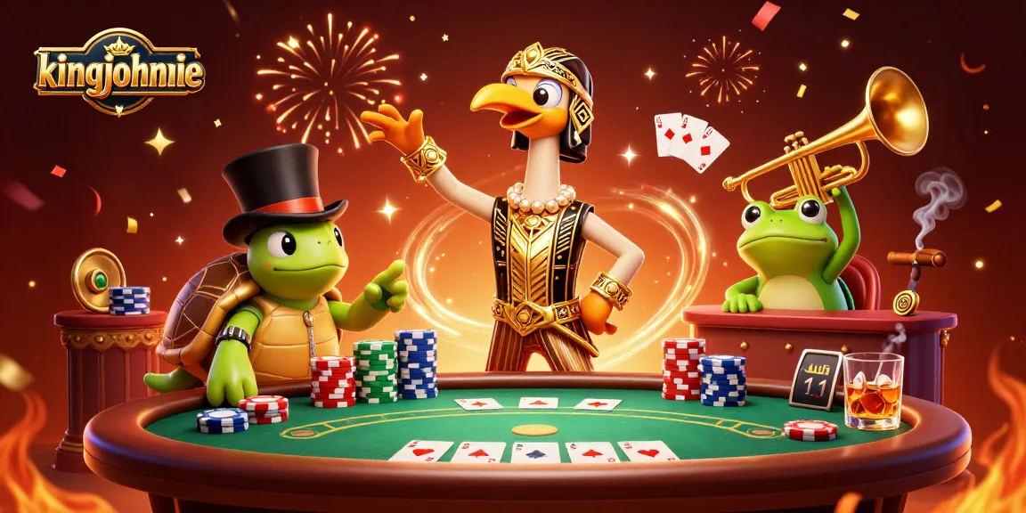 Enjoy thrilling poker action at kingjohnnie's lively speakeasy scene with colorful chips.