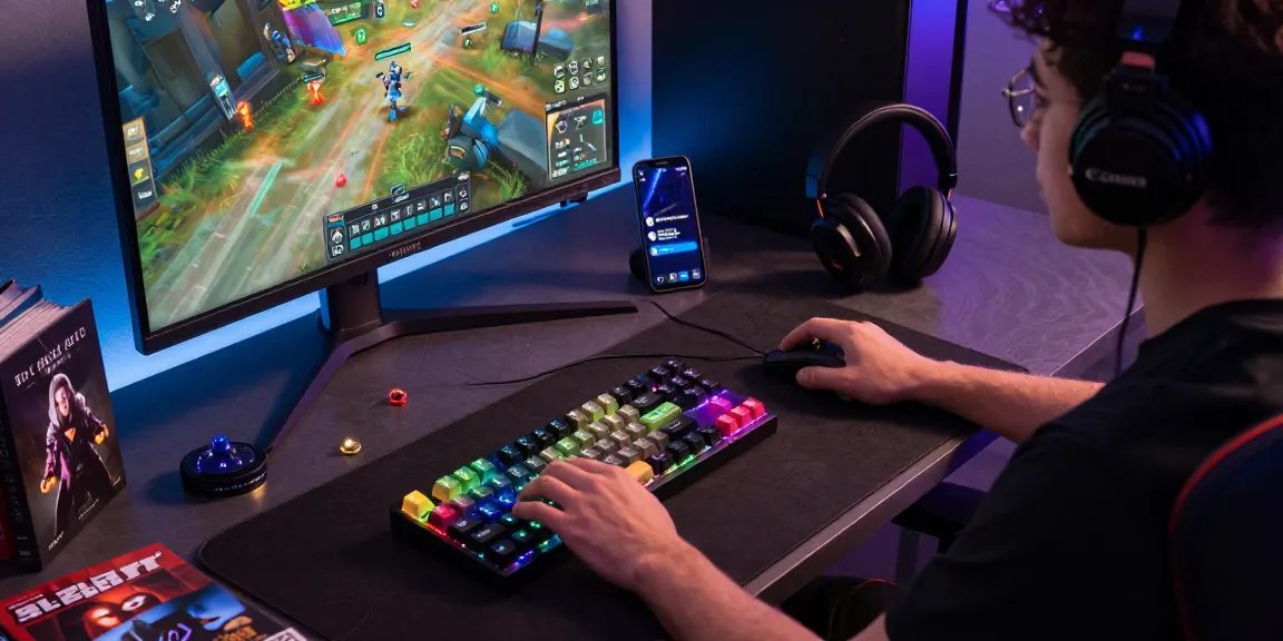 Explore the question, "are 8k pcbs only for hall effect switches?" in a vibrant gaming workspace filled with premium keyboards and peripherals.