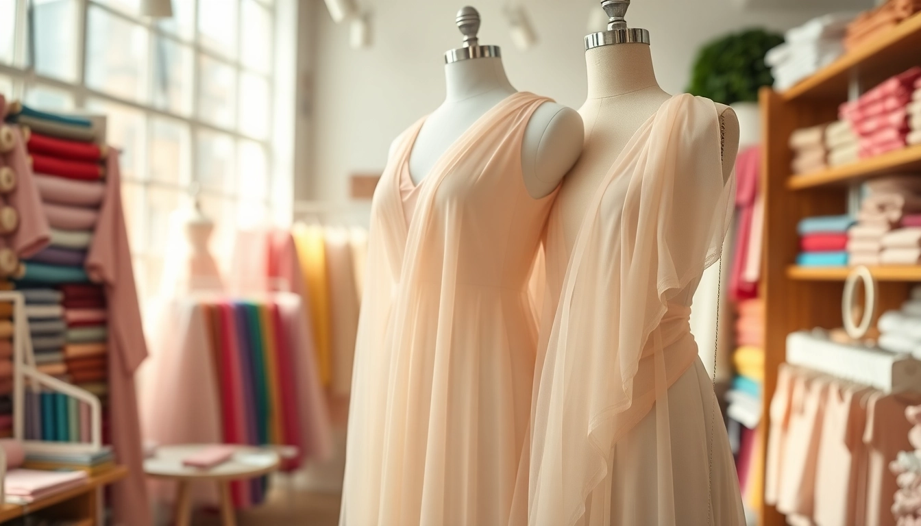 Chiffon gown beautifully displayed in a boutique, showcasing its delicate fabric and elegant style.