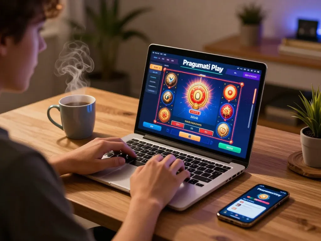 Experience thrilling online slots gameplay with Pragmati Play on a stylish desk setup.