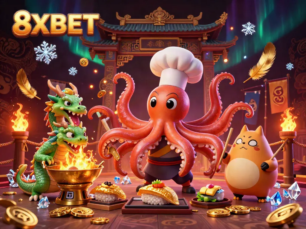 Experience thrilling betting action in 8XBET's vibrant casino with animated characters and dynamic effects.