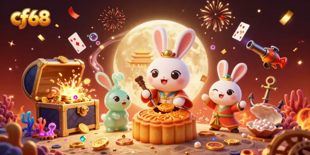 Experience top-tier excitement with cf68's unique lunar casino scene bursting with energy and color.