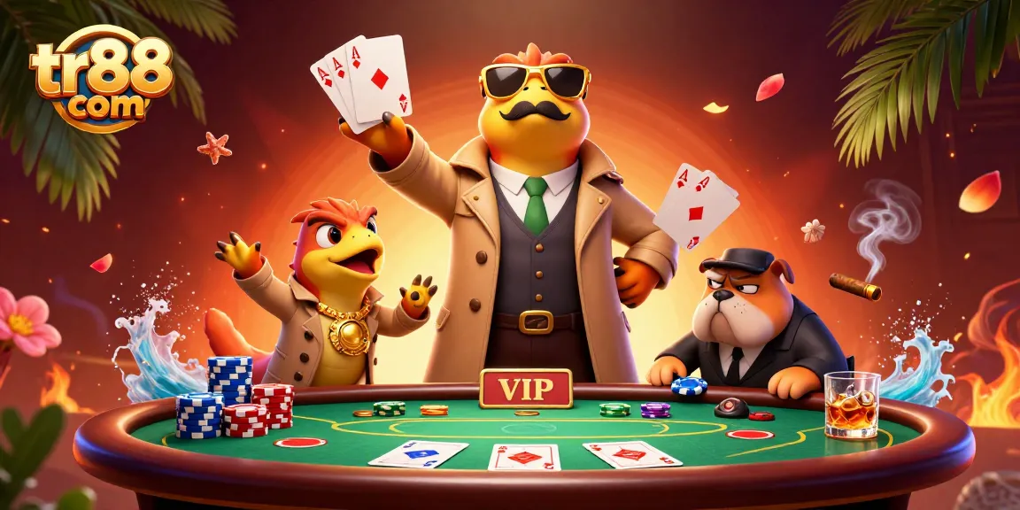 Experience exciting gaming action with tr88 com as cartoon raptors attempt to enter a VIP casino scene.