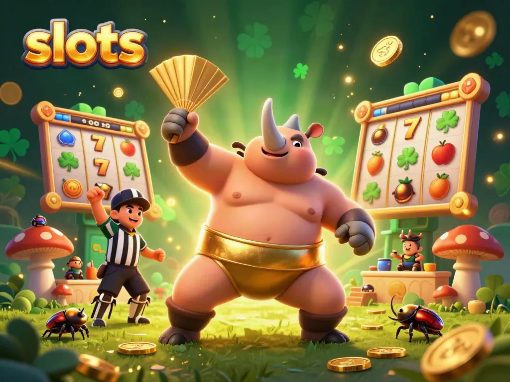 Experience the excitement of slots with our 3D cartoon beetle champion in a vibrant casino scene.