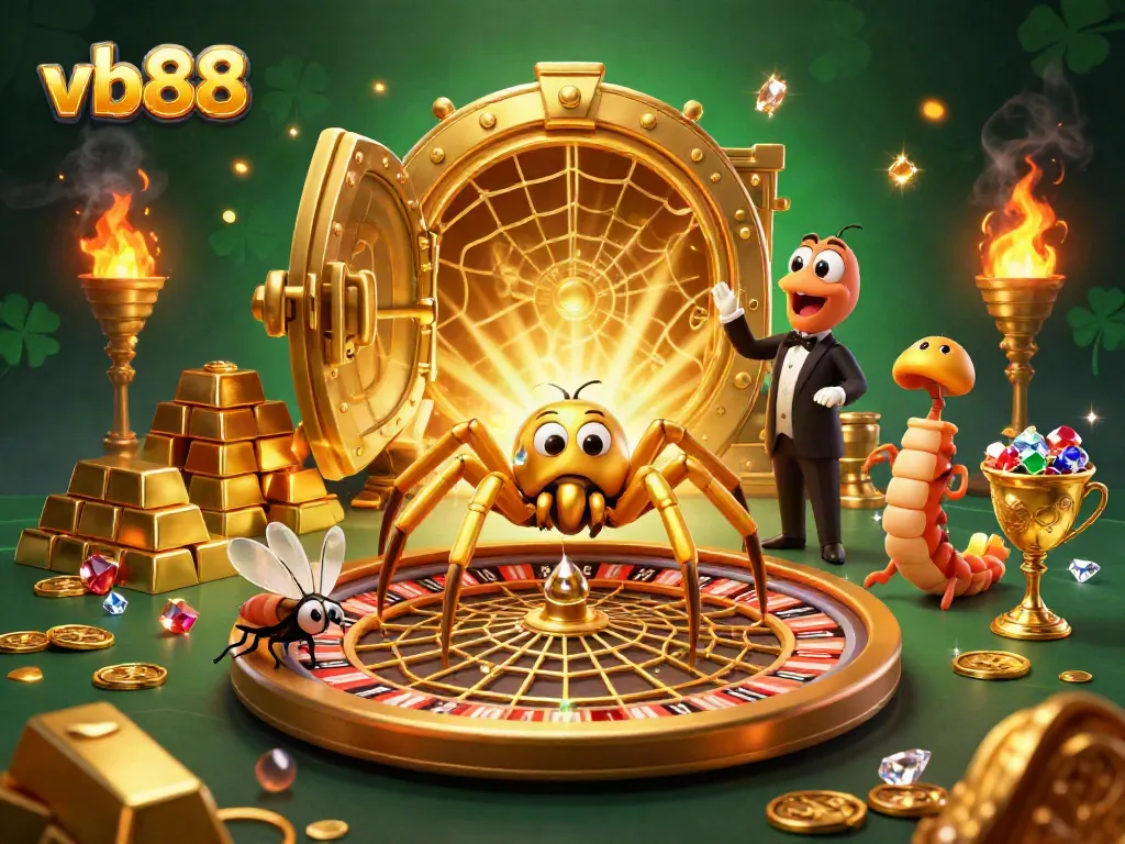Spin the roulette wheel with vb88, where the golden spider weaves luck and fortune in a dynamic casino scene.