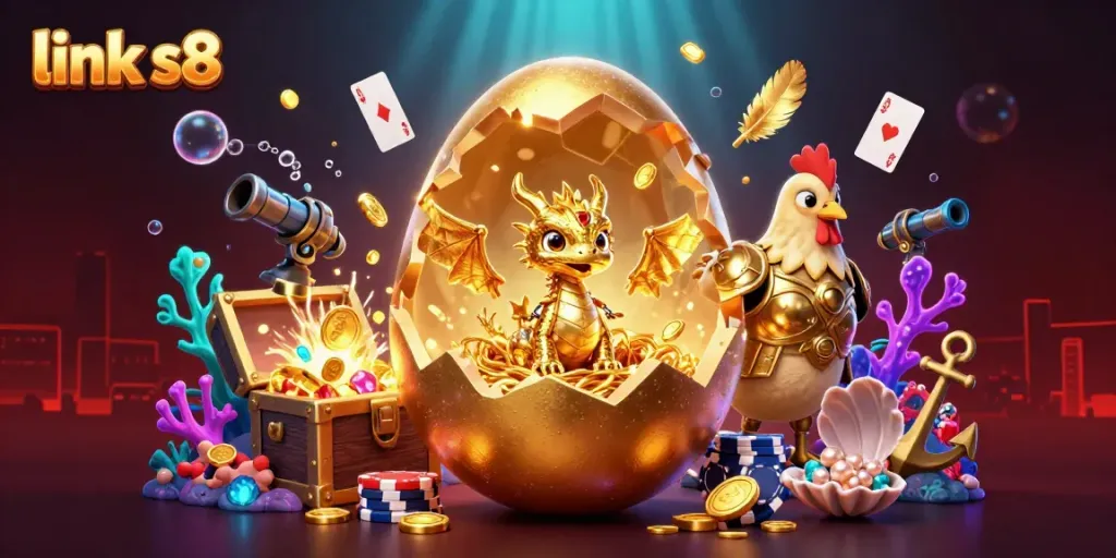 Engage with the link s8 casino experience featuring a golden dragon on poker chips and spectacular treasure elements.