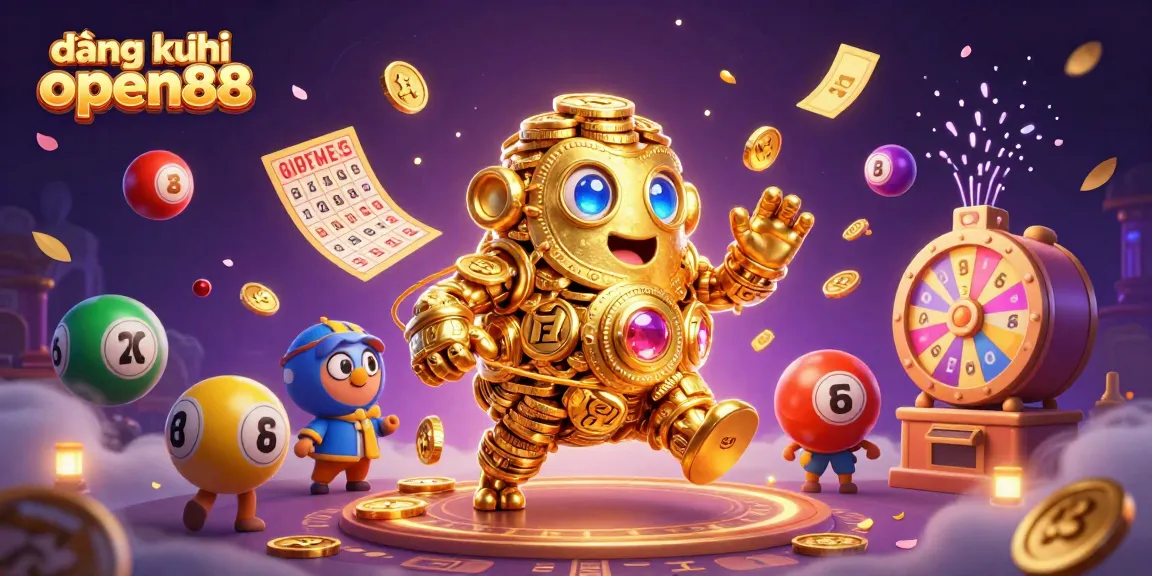 Engage in đăng ký open88 while exploring vibrant casino-themed elements like lottery balls and dynamic prizes.