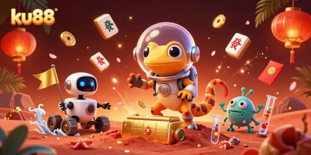 Experience the excitement of ku88 with aliens celebrating at a Martian casino.