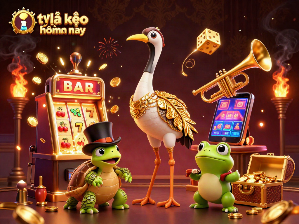 Experience thrilling betting action with tỷ lệ kèo nhà cái hôm nay graphics featuring vibrant slot machines and lively characters.