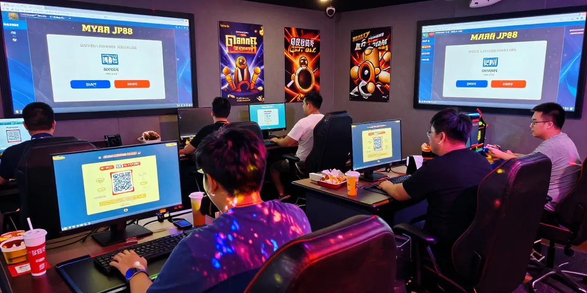 Exciting gaming atmosphere at MahjongJP88 dengan deposit QRIS, players enjoying online gaming and winning.
