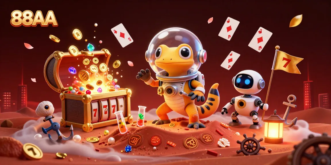 Experience the thrilling adventure of 88AA at a Martian casino with vibrant elements from underwater treasures and gaming.