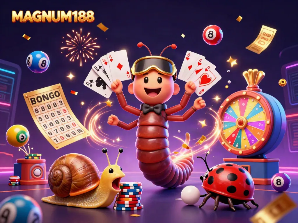 Experience the excitement of gaming with MAGNUM188 as characters celebrate in a vibrant casino scene.