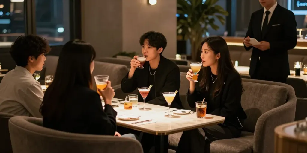 강남구구단 쩜오에서 아늑한 사교 모임을 즐기는 모습