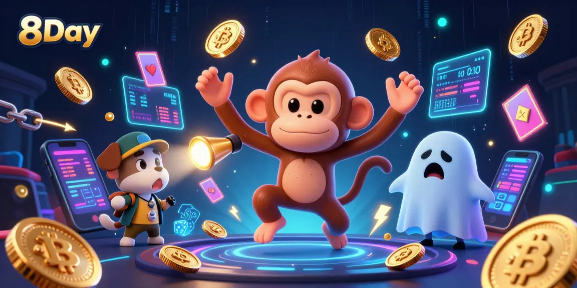 8Day offers a vibrant casino atmosphere with a mischievous monkey and a ghost-hunter puppy navigating through thrilling games.