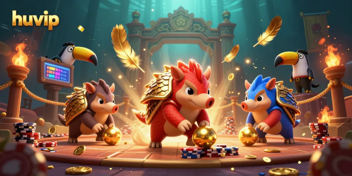 Experience thrilling gameplay with huvip as rival pangolins battle in a vibrant casino setting.