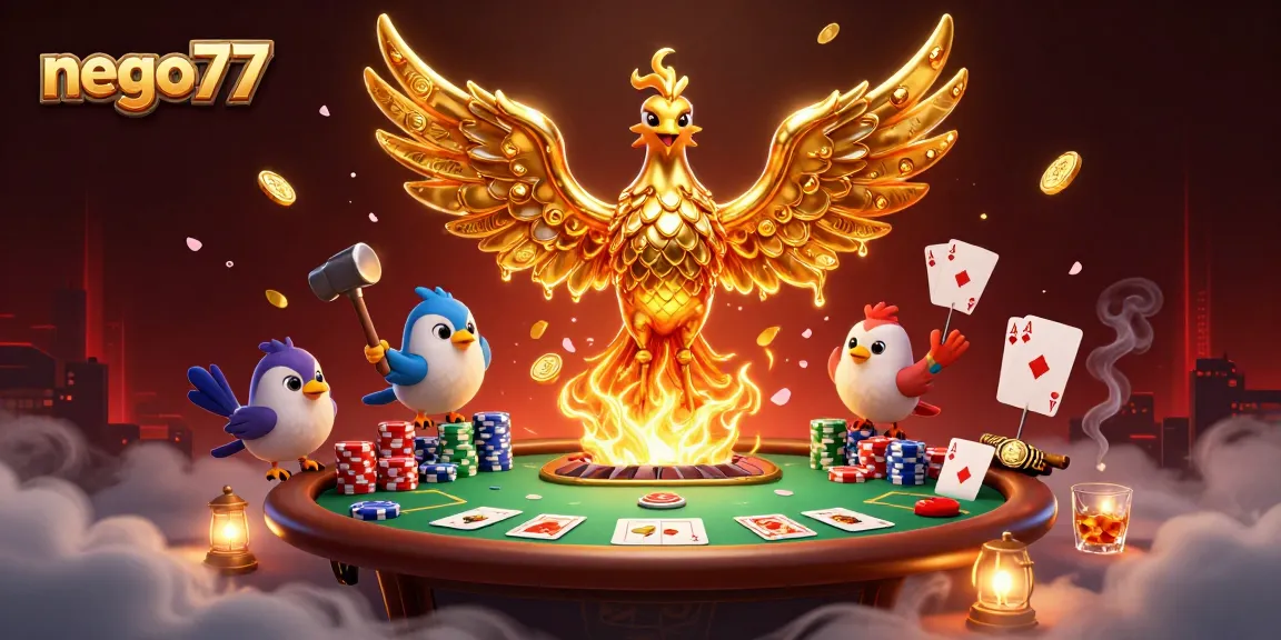 Experience engaging gameplay at nego77 with a vibrant poker scene featuring a molten phoenix and rich casino elements.