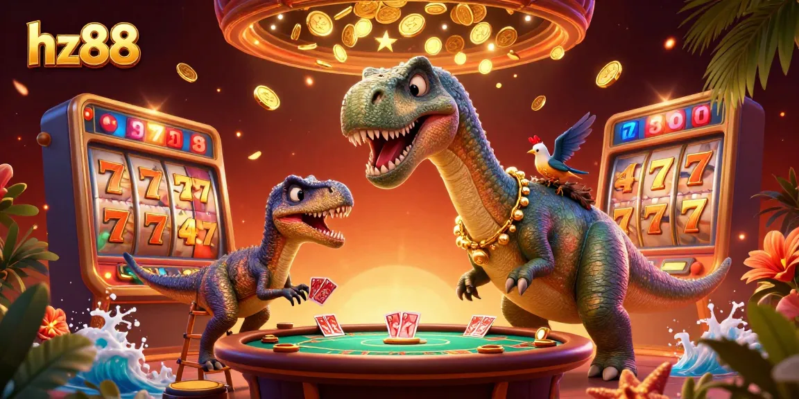 Experience thrilling gameplay at hz88 with an exciting illustration of a dinosaur-themed casino.