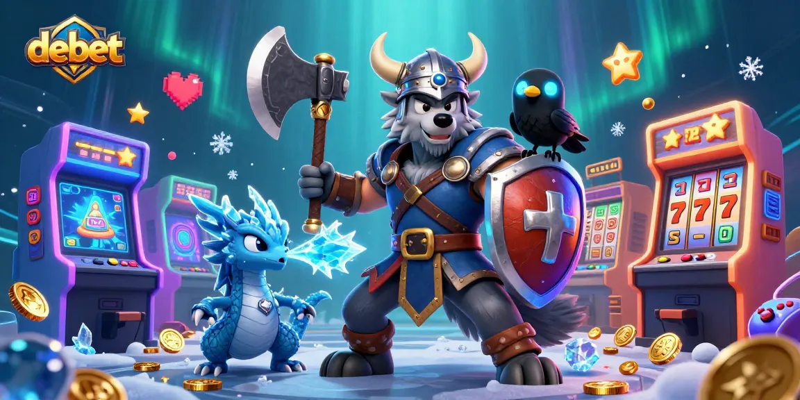 Experience thrilling debet gaming with dynamic Viking warrior, icy dragon, and vibrant slot elements.