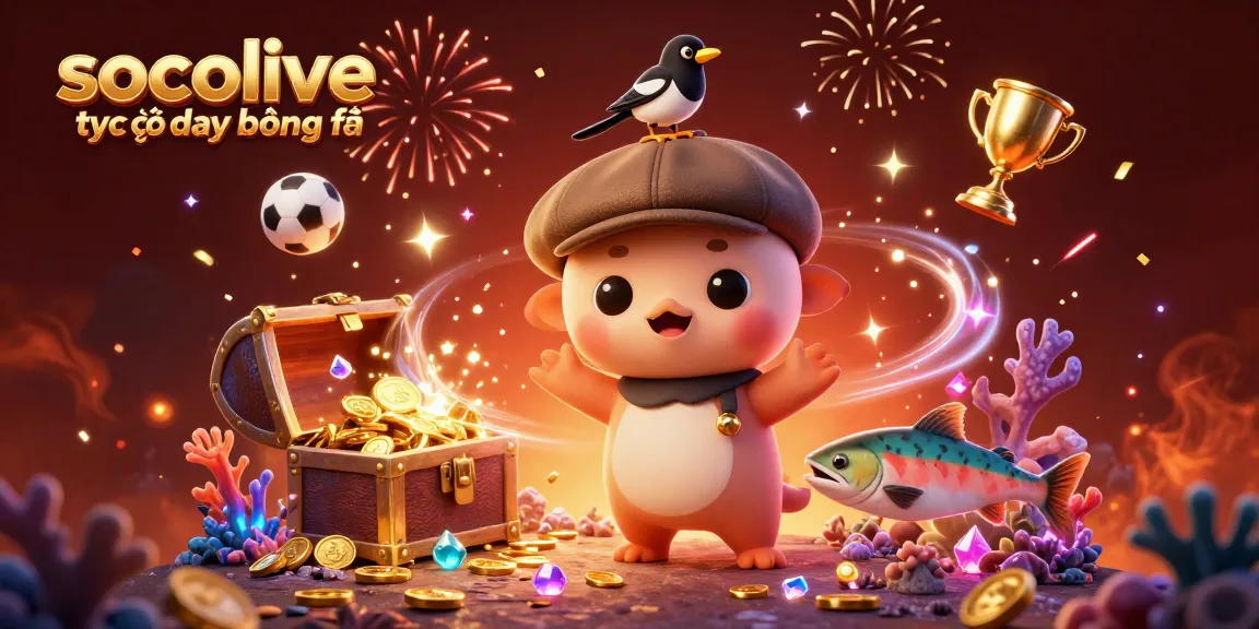 Socolive trực tiếp bóng đá showcases an exciting scene with cartoon characters amidst a treasure-filled underwater world, emphasizing fun and engagement.