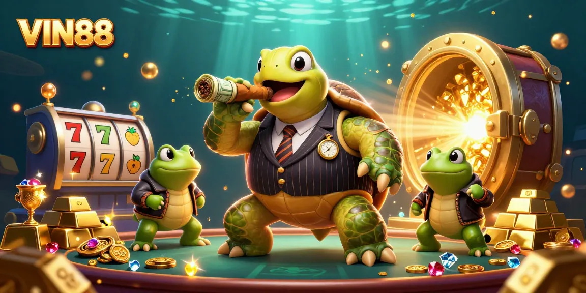 Experience thrilling gaming with VIN88 in this vibrant 3D illustration of a casino scene