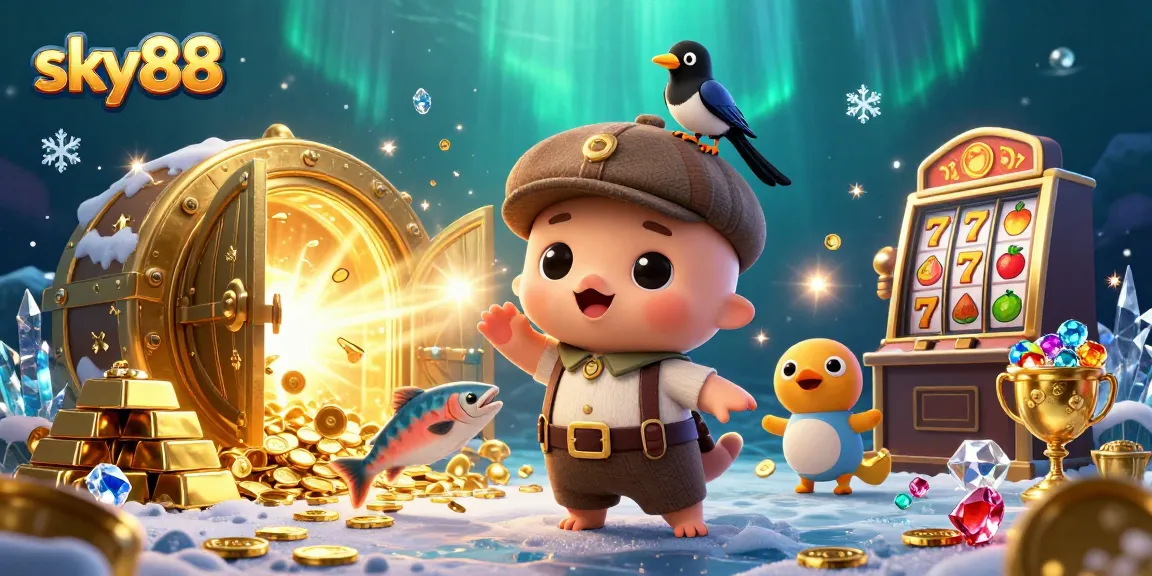 Engage with vibrant jackpot adventures at sky88 featuring cute Nessie and playful treasures in a rich underwater scene.